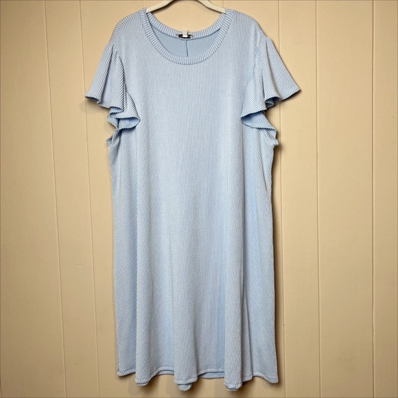 White Birch Ribbed Knit Dress 3X flutter sleeve pastel blue casual stretch comfy - Picture 12 of 12